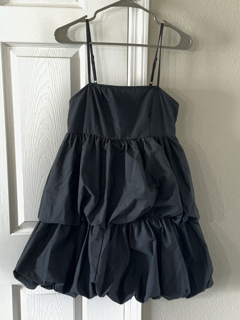 Black Tiered Bubble-Hem Spaghetti Strap Mini Dress